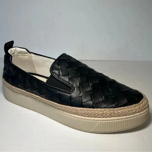 Franco Sarto Women's Hydee Slip On Shoe Size 10 Platform Flats Black Woven Vegan